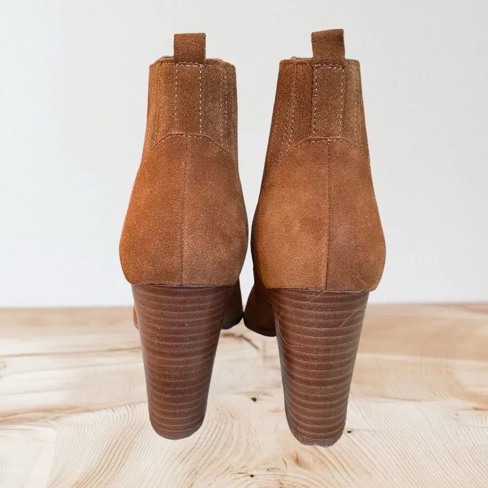 Marc Fisher‎ Alva Booties NEW Suede Leather Womens Size 10 M Cognac Stacked Heel